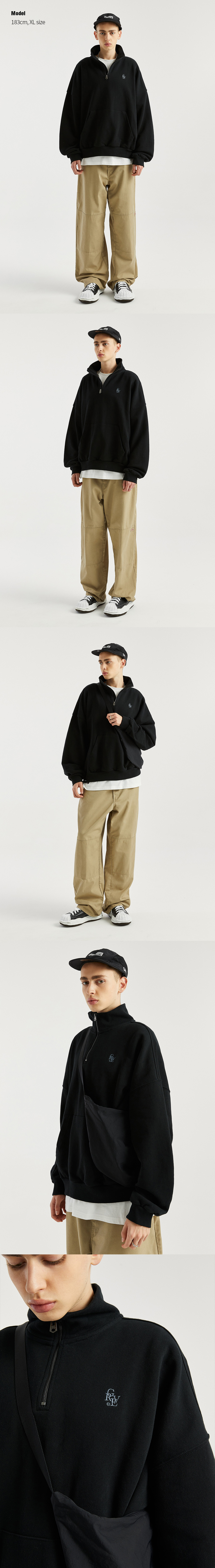 (자수) GVRE LOGO BIG OVER HALF ZIP-UP (BLACK) [LRQFCTM320M] 상세 이미지 3