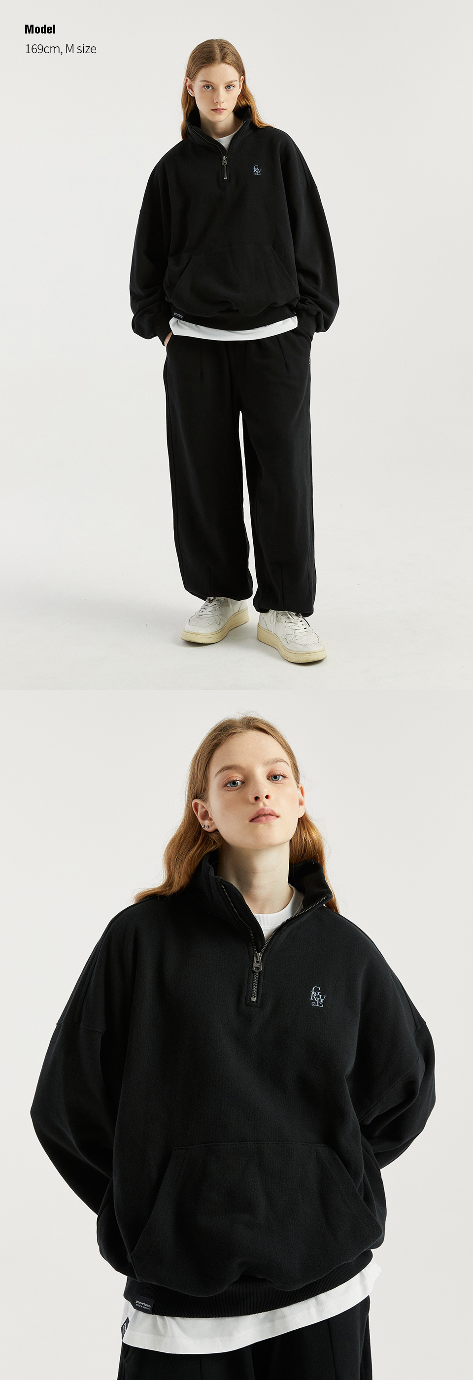 유니)GVRE LOGO BIG OVER HALF ZIP-UP (BLACK) [LRQFCTM320M] 상세 이미지 3